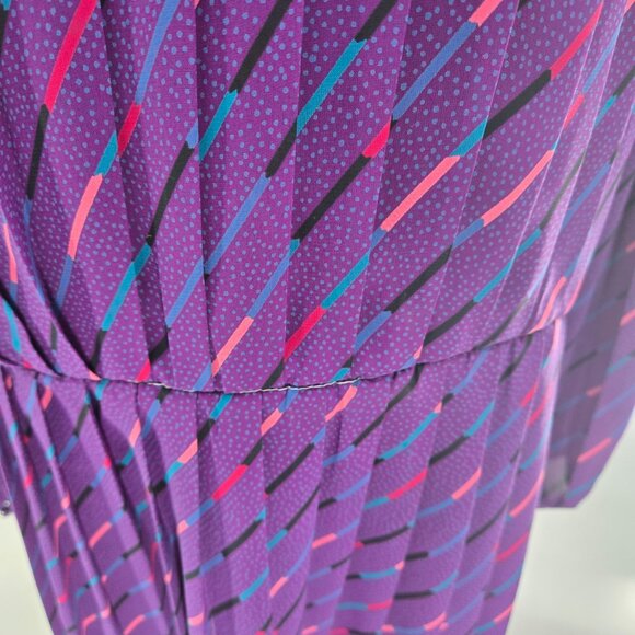 Vintage 80s Monica Richards of California Purple Stripes Midi Large flaws - Picture 6 of 8